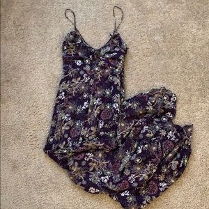 Spaghetti Strap Plum with Floral Print Maxi Dress